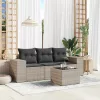  4 részes világosszürke polyrattan kerti ülőgarnitúra párnákkal