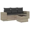  4 részes világosszürke polyrattan kerti ülőgarnitúra párnákkal
