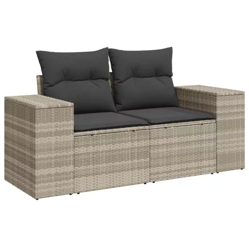  4 részes világosszürke polyrattan kerti ülőgarnitúra párnákkal