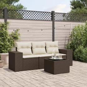    4 részes barna polyrattan kerti ülőgarnitúra párnákkal
