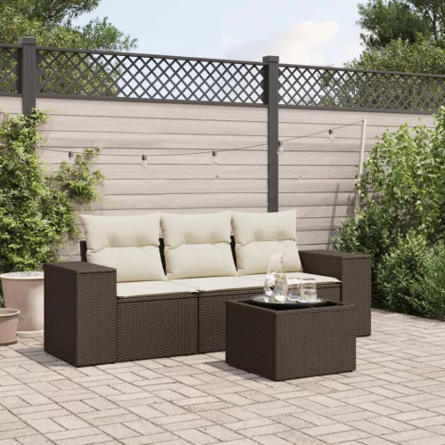  4 részes barna polyrattan kerti ülőgarnitúra párnákkal