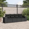  4 részes fekete polyrattan kerti ülőgarnitúra párnákkal