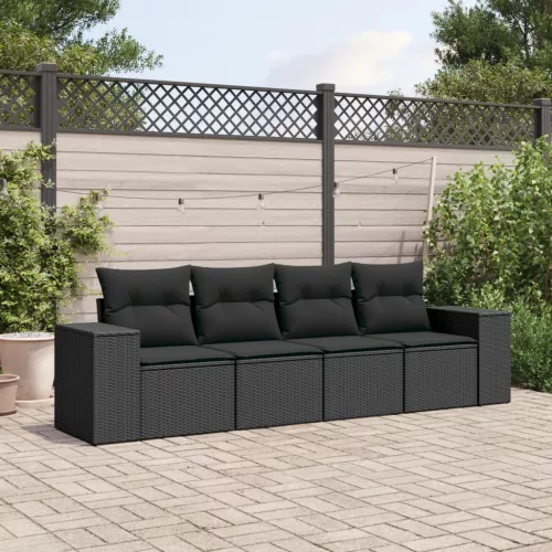  4 részes fekete polyrattan kerti ülőgarnitúra párnákkal