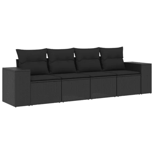  4 részes fekete polyrattan kerti ülőgarnitúra párnákkal