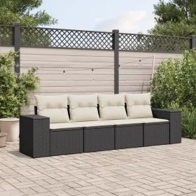    4 részes fekete polyrattan kerti ülőgarnitúra párnákkal