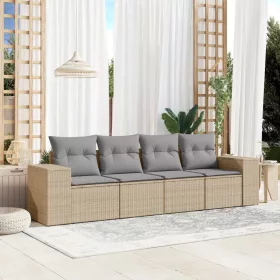    4 részes bézs polyrattan kerti ülőgarnitúra párnákkal