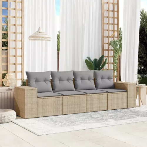 4 részes bézs polyrattan kerti ülőgarnitúra párnákkal