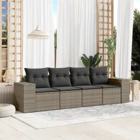    4 részes szürke polyrattan kerti ülőgarnitúra párnákkal