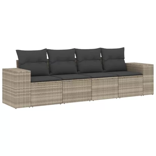  4 részes világosszürke polyrattan kerti ülőgarnitúra párnákkal