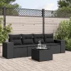  5 részes fekete polyrattan kerti kanapészett párnákkal