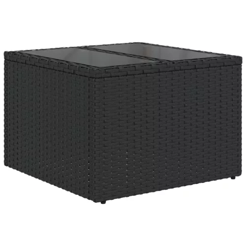  5 részes fekete polyrattan kerti kanapészett párnákkal