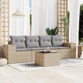    5 részes bézs polyrattan kerti ülőgarnitúra párnákkal