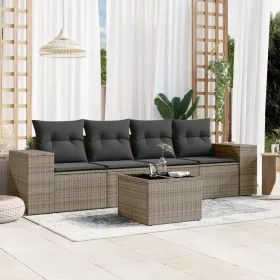    5 részes szürke polyrattan kerti ülőgarnitúra párnákkal