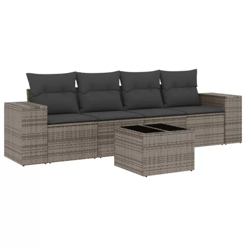  5 részes szürke polyrattan kerti ülőgarnitúra párnákkal