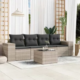    5 részes világosszürke polyrattan kerti ülőgarnitúra párnákkal