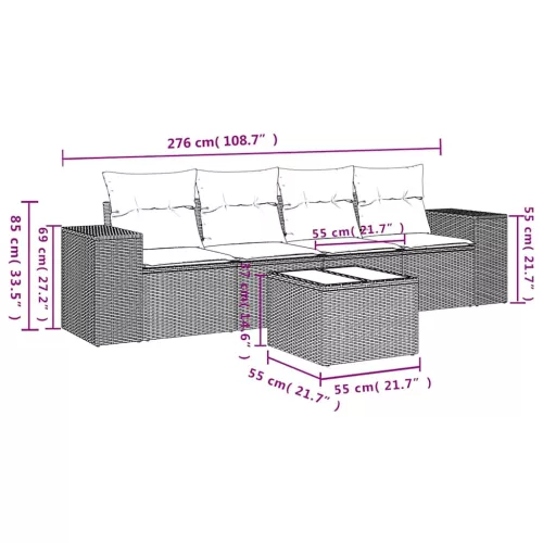  5 részes világosszürke polyrattan kerti ülőgarnitúra párnákkal