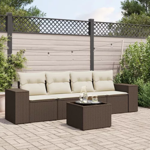  5 részes barna polyrattan kerti ülőgarnitúra párnával