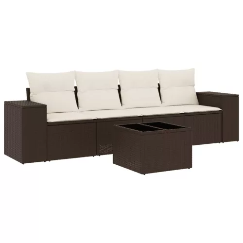  5 részes barna polyrattan kerti ülőgarnitúra párnával