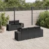 6 részes fekete polyrattan kerti ülőgarnitúra párnákkal
