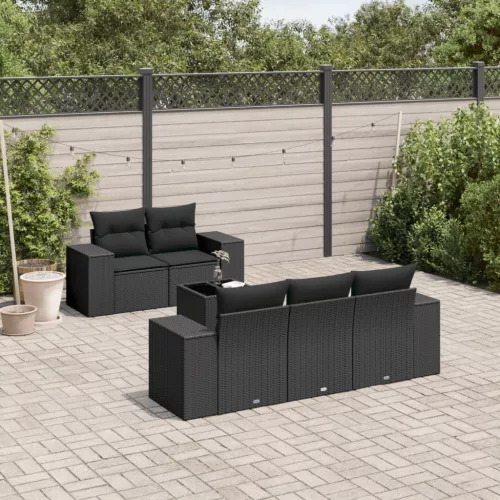  6 részes fekete polyrattan kerti ülőgarnitúra párnákkal