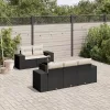  6 részes fekete polyrattan kerti ülőgarnitúra párnákkal