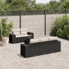    6 részes fekete polyrattan kerti ülőgarnitúra párnákkal