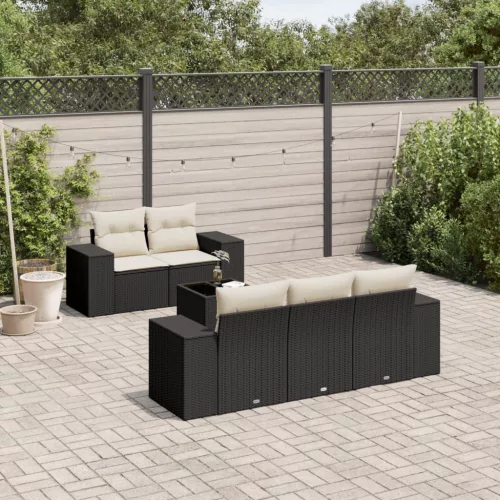  6 részes fekete polyrattan kerti ülőgarnitúra párnákkal