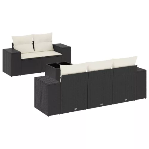  6 részes fekete polyrattan kerti ülőgarnitúra párnákkal