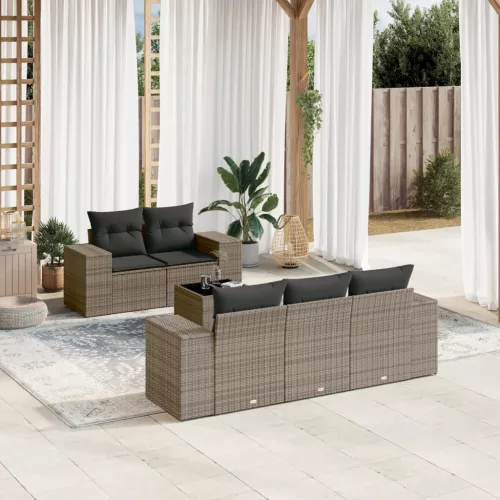  6 részes szürke polyrattan kerti ülőgarnitúra párnákkal