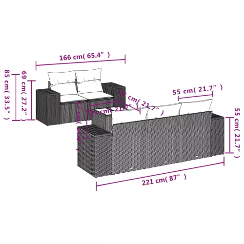  6 részes szürke polyrattan kerti ülőgarnitúra párnákkal
