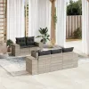 6 részes világosszürke polyrattan kerti ülőgarnitúra párnákkal
