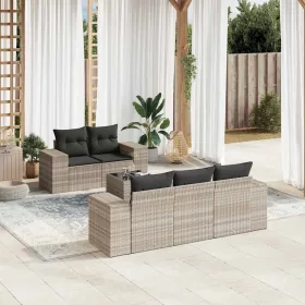    6 részes világosszürke polyrattan kerti ülőgarnitúra párnákkal