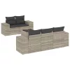  6 részes világosszürke polyrattan kerti ülőgarnitúra párnákkal