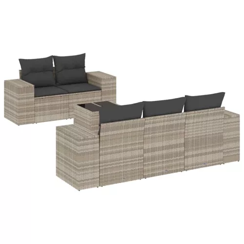 6 részes világosszürke polyrattan kerti ülőgarnitúra párnákkal