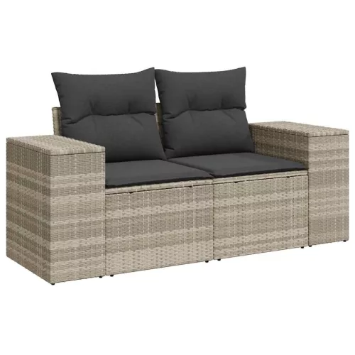  6 részes világosszürke polyrattan kerti ülőgarnitúra párnákkal