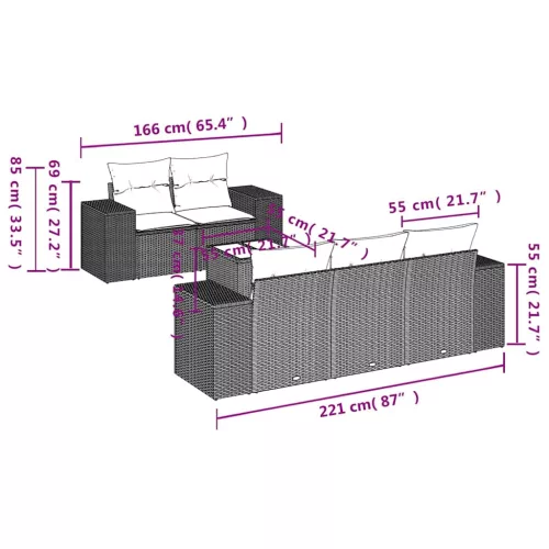  6 részes világosszürke polyrattan kerti ülőgarnitúra párnákkal