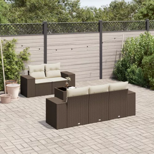  6 részes barna polyrattan kerti ülőgarnitúra párnával