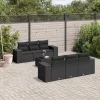  7 részes fekete polyrattan kerti ülőgarnitúra párnával