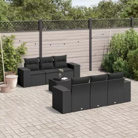    7 részes fekete polyrattan kerti ülőgarnitúra párnával
