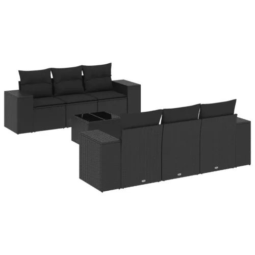  7 részes fekete polyrattan kerti ülőgarnitúra párnával