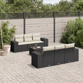    7 részes fekete polyrattan kerti ülőgarnitúra párnával