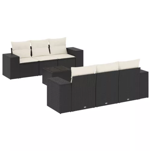  7 részes fekete polyrattan kerti ülőgarnitúra párnával
