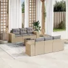  7 részes bézs polyrattan kerti ülőgarnitúra párnákkal