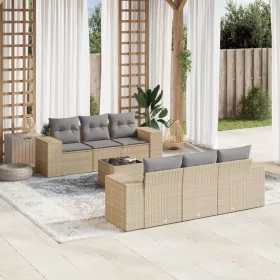    7 részes bézs polyrattan kerti ülőgarnitúra párnákkal