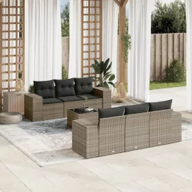    7 részes szürke polyrattan kerti ülőgarnitúra párnákkal