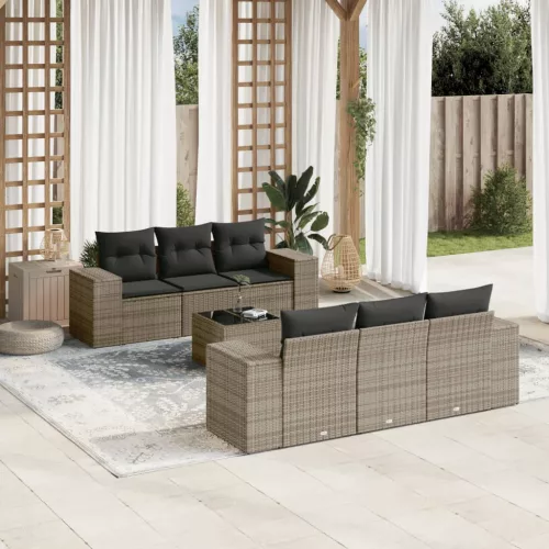  7 részes szürke polyrattan kerti ülőgarnitúra párnákkal