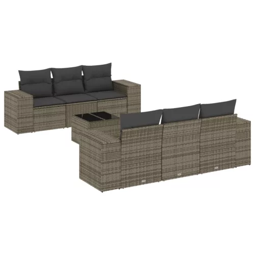  7 részes szürke polyrattan kerti ülőgarnitúra párnákkal