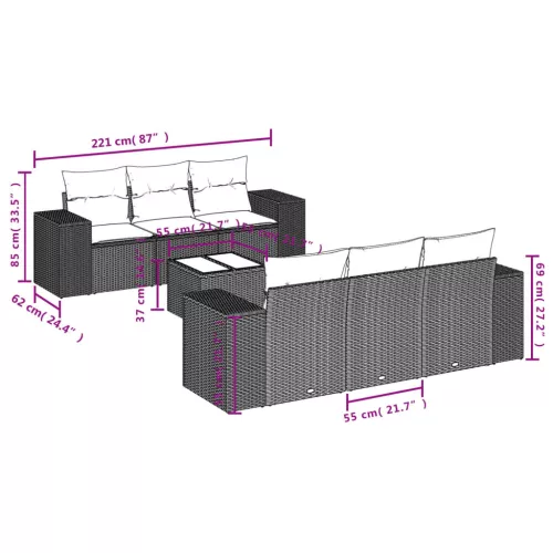  7 részes szürke polyrattan kerti ülőgarnitúra párnákkal