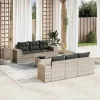  7 részes világosszürke polyrattan kerti ülőgarnitúra párnákkal