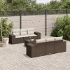  7 részes barna polyrattan kerti ülőgarnitúra párnákkal